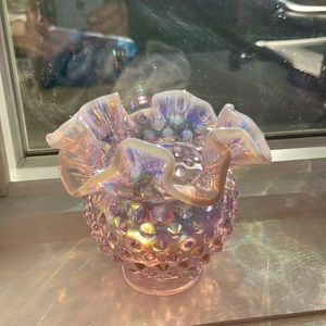 Pink opalescent Fenton dish